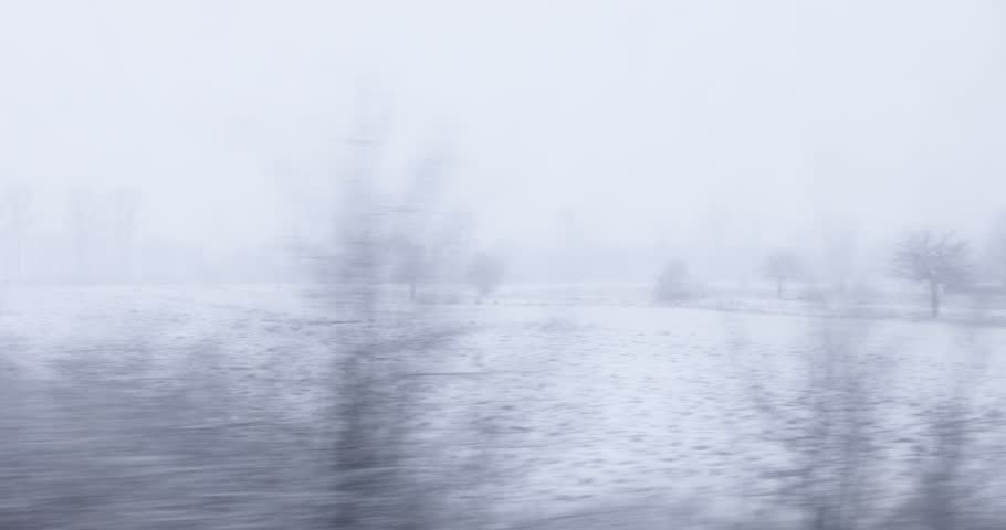 Winter Landscape Viewed Through Foggy Train Window