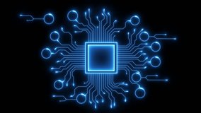 Futuristic Blue Neon Circuit Board Microchip Animation Digital Technology Concept Glowing Lines Data Processing Network Connection Abstract Background - Powered by Shutterstock - Get 15% off with code: PIKWIZARD15