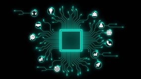 Artificial Intelligence A I Chip Circuit Board Network Connections Futuristic Technology Icons Data Analysis Communication Growth Innovation - Powered by Shutterstock - Get 15% off with code: PIKWIZARD15