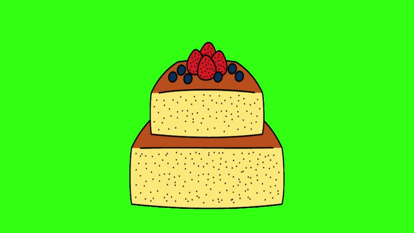 tiered sponge cake animation on green screen
