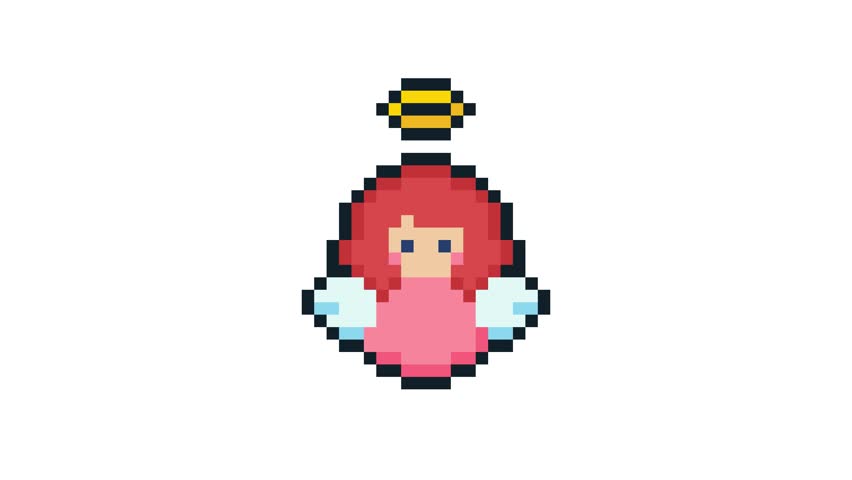 8-bit pixel art cute baby red hair angel girl. looped animation 4k 30fps