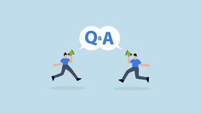 question and answer session, 4k animation businessman and woman yelling into megaphone during Q and A in speech bubble. - Powered by Shutterstock - Get 15% off with code: PIKWIZARD15