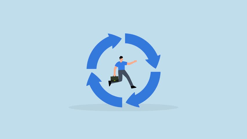 Working habit, 4k animation businessman running on habit circle arrow diagram.
