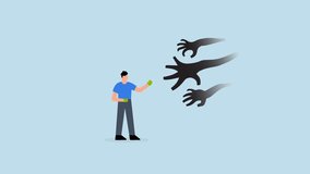 Overcome fear challenge difficulty, 4k animation businessman with boxing glove fighting fear horror hands. - Powered by Shutterstock - Get 15% off with code: PIKWIZARD15