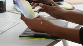 Designer tapping swatches, sparking nodes, matching colors to laptop thumbs and drawing for design. Stylus, tablet, palette, overlay, network, digital, creative - Powered by Shutterstock - Get 15% off with code: PIKWIZARD15