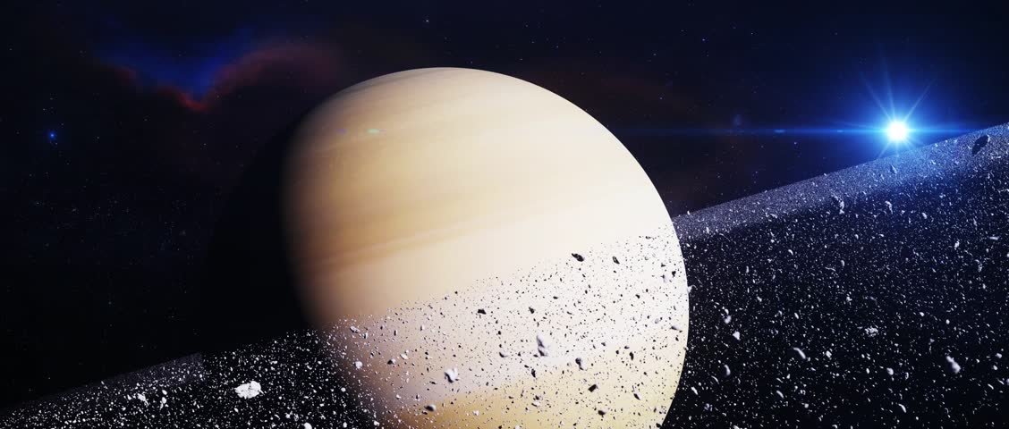 A close-up view of Saturn and its glowing rings, serene and sci-fi.