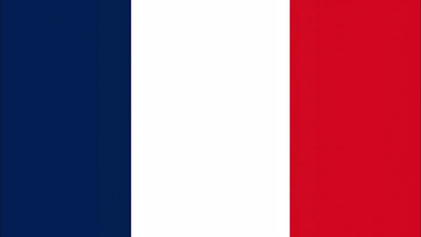 Close-up of the French tricolor flag, showing the classic vertical blue, white, and red stripe design flowing smoothly in the wind