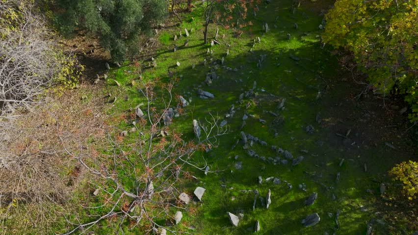Aerial Video of Old Cemetery With Weathered Gravestones