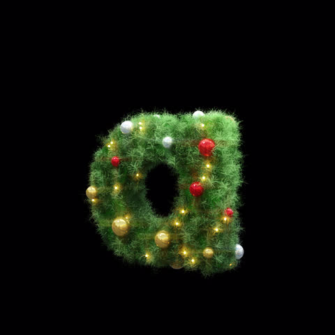 Christmas style letter A with alpha channel. 3D font. Alphabet letter animation. Transparent background