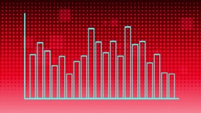 Blue bar chart animates upward on vibrant red gradient background with digital grid overlay - Powered by Shutterstock - Get 15% off with code: PIKWIZARD15
