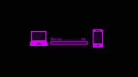 Neon Purple Data Transfer Progress Bar Between Laptop and Phone - Powered by Shutterstock - Get 15% off with code: PIKWIZARD15