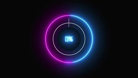Futuristic Neon Loading Circle with 100% Percent Progress and Purple Blue Glow ring. High-tech progress ring showing 100% completion with vibrant purple-blue neon glow. - Powered by Shutterstock - Get 15% off with code: PIKWIZARD15