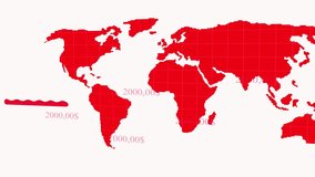 Red Pix elated World Map Overlayed with Red Bar Graph and Upward Arrow on White Background. Red pixel world map with bar chart and upward trend arrow on white background in hd futuristic abstract  - Powered by Shutterstock - Get 15% off with code: PIKWIZARD15