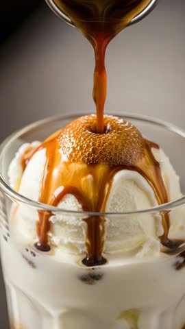 Coffee ice cream float pour espresso over vanilla ice cream