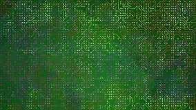 loopable intricate digital circuit board pattern with rainbow colored flowing data pathways against a vibrant dark green abstract background - Powered by Shutterstock - Get 15% off with code: PIKWIZARD15