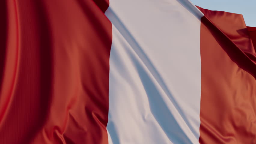 Peru, Lima: Cinematic Waving National Flag Against Blue Sky