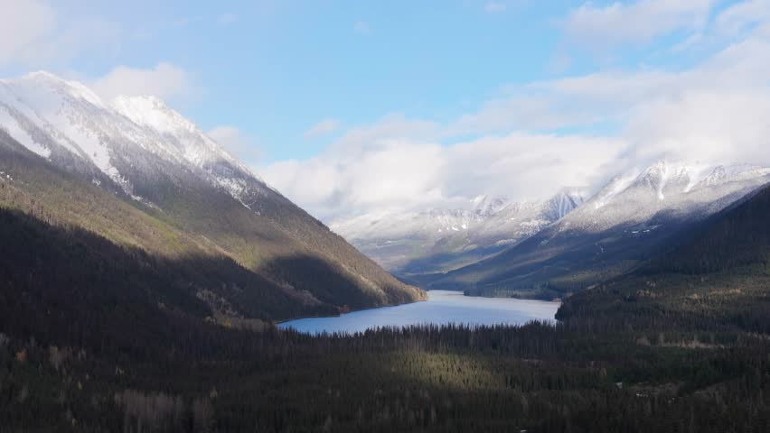 Majestic Winter Landscape: Scenic Lake and Snow-Capped Mountains in British Columbia, Canada
