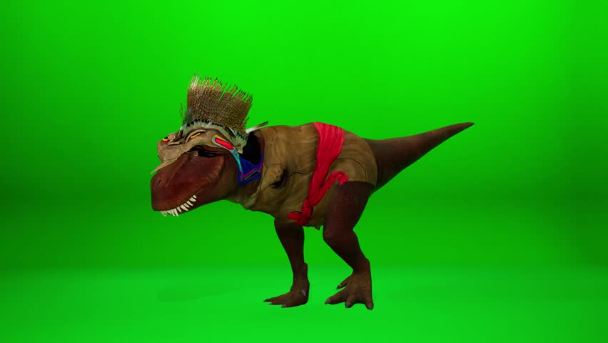 A photorealistic 3D CGI Dinosaur or Primal Warrior performing a dynamic and aggressive dance sequence on a green screen. Captured at 60fps for smooth slow motion VFX.