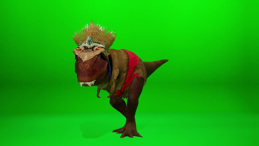 A photorealistic 3D CGI Dinosaur or Primal Warrior performing a dynamic and aggressive dance sequence on a green screen. Captured at 60fps for smooth slow motion VFX.