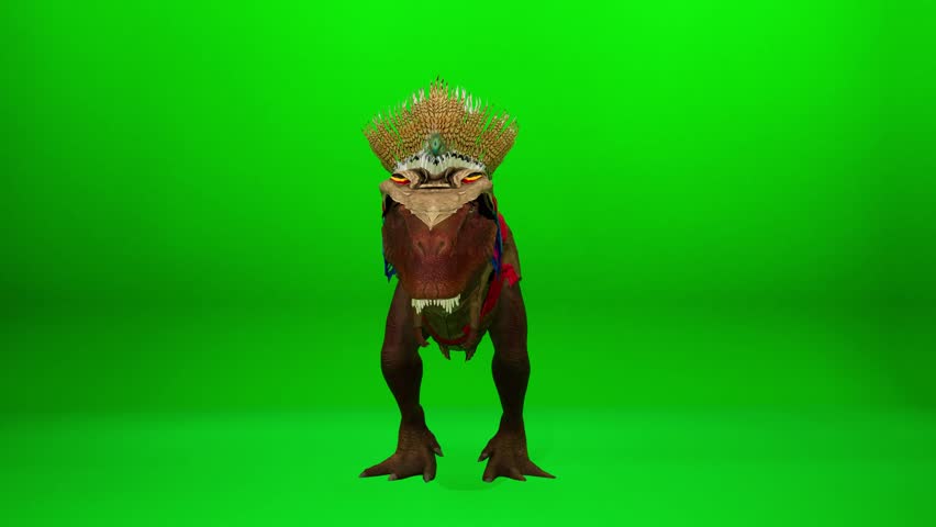 A photorealistic 3D CGI Dinosaur or Primal Warrior performing a dynamic and aggressive dance sequence on a green screen. Captured at 60fps for smooth slow motion VFX.