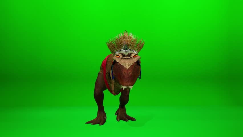 A photorealistic 3D CGI Dinosaur or Primal Warrior performing a dynamic and aggressive dance sequence on a green screen. Captured at 60fps for smooth slow motion VFX.