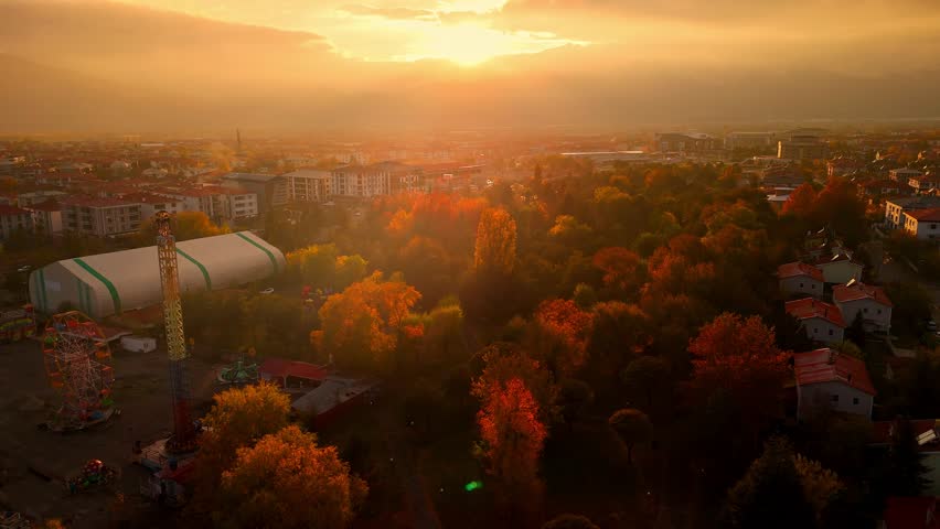 A sunset aerial view over the city