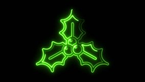 Animated glowing neon holly leaves and berries create a festive, modern holiday ambiance, perfect for Christmas, New Year's, and seasonal celebrations. - Powered by Shutterstock - Get 15% off with code: PIKWIZARD15