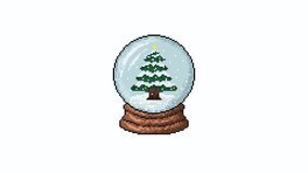 Pixel art of a snow globe with green Christmas tree, flashing Christmas tree lights and falling snow. perfect for seasonal designs, wallpaper, lofi background, Christmas cards, and winter themes. - Powered by Shutterstock - Get 15% off with code: PIKWIZARD15