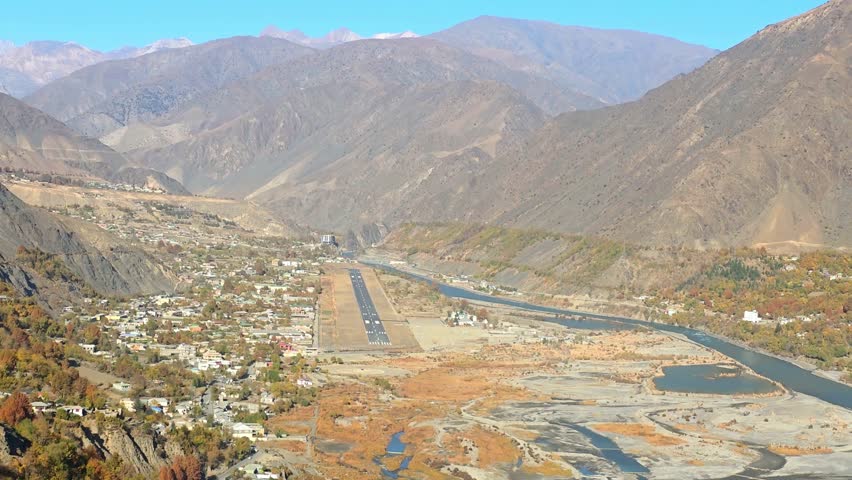 Chitral City View from Hilltop Northern Pakistan Mountain Valley Landscape 4k footage 
