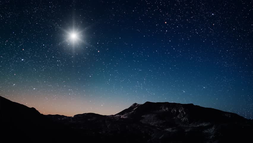 night Christmas panorama with a star in the sky	