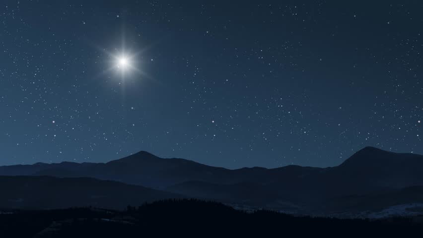 night Christmas panorama with a star in the sky	