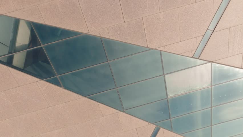 Extreme close-up aerial shot of the McNamara Alumni Center