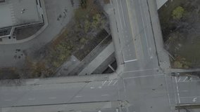 A drone Topdown on the crossing of Lafayette and Rosa Parks boulevards, above "The Yard" Graffiti Museum near downtown Detroit - Powered by Shutterstock - Get 15% off with code: PIKWIZARD15