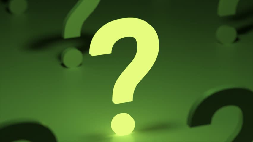 Luminous green question mark standing out in a crowd of others on a reflective surface, representing concepts like finding a solution, asking the right questions, and innovative. 3D Illustration
