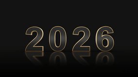 2026 Rotating Black and Gold 3D Text on Grey Background — New Year Transition - Powered by Shutterstock - Get 15% off with code: PIKWIZARD15
