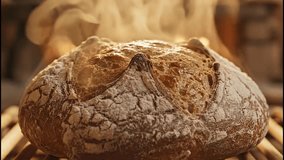 Steaming loaf of crusty bread fresh from oven footage - Powered by Shutterstock - Get 15% off with code: PIKWIZARD15