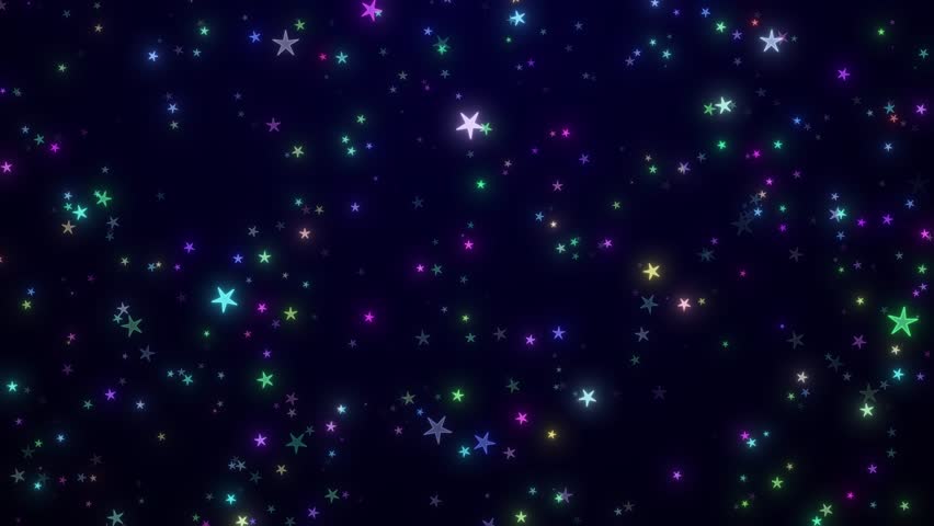 Vibrant Neon Stars Twinkling On Dark Sky Background Loop Colorful Glittering Particle Effect, Vibrant Neon Stars Falling Loop Background. Dynamic Abstract Starfield Animation For Celebrations, Dreams