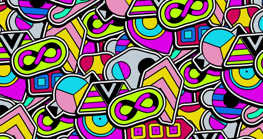 Bright chaos geometry motion background with turbulent shapes and vivid colors in constant flux, ideal for dynamic, high-energy video overlays and effects.