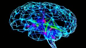 Futuristic video concept of a digital brain, side view. Neon blue wireframe design with glowing 4k - Powered by Shutterstock - Get 15% off with code: PIKWIZARD15