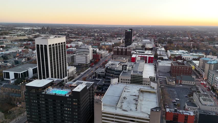 Columbus Ohio Skyline at sunrise - aerial drone.