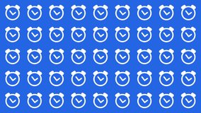 Blue background with white alarm clock icons. Perfect for time management concepts, alarm clock apps, or scheduling tools and templates. - Powered by Shutterstock - Get 15% off with code: PIKWIZARD15
