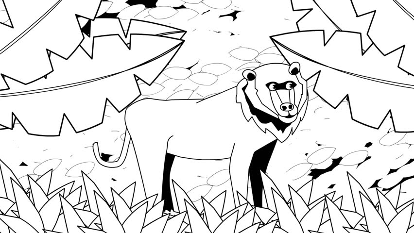Animated video of a monkey in black and white cartoon style, art, animal, 2D.