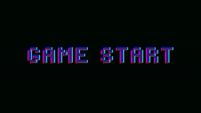 Dynamic Game Start text animation with vibrant RGB glitch effects and digital distortion on a black background.