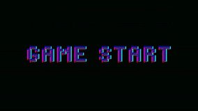 Dynamic Game Start text animation with vibrant RGB glitch effects and digital distortion on a black background. - Powered by Shutterstock - Get 15% off with code: PIKWIZARD15