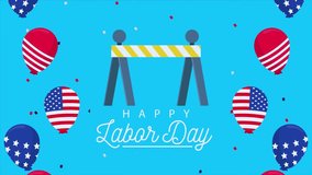 Celebrate the spirit of American workers with this vibrant Happy Labor Day illustration featuring colorful helium balloons decorated with the USA flag, floating proudly above a sturdy construction fen - Powered by Shutterstock - Get 15% off with code: PIKWIZARD15