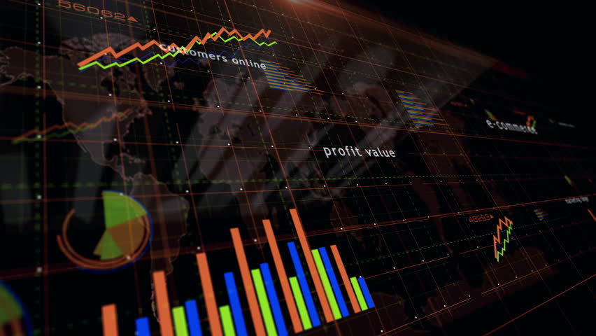 Ecommerce shopping online business charts and graphs diagram seamless and loopable 3d concept on screen