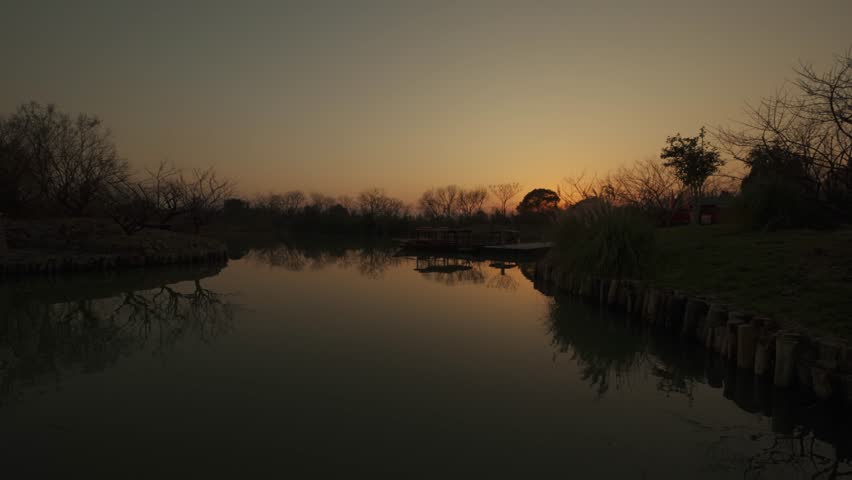 Serene Sunset Over Wetland Nature in China