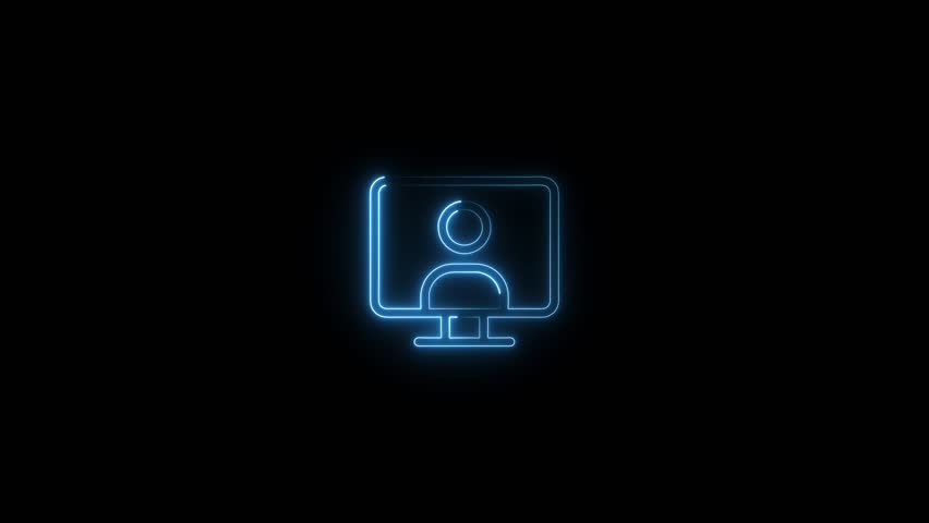 4K Blue Neon Monitor User Profile Icon Animation with Electric Glow on Black Background