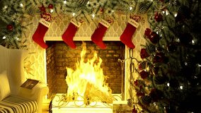 Cozy burning fireplace with a glowing Christmas tree and festive garlands, looped animation. Perfect for holiday ambiance, seasonal decorations, and Christmas-themed visuals. - Powered by Shutterstock - Get 15% off with code: PIKWIZARD15