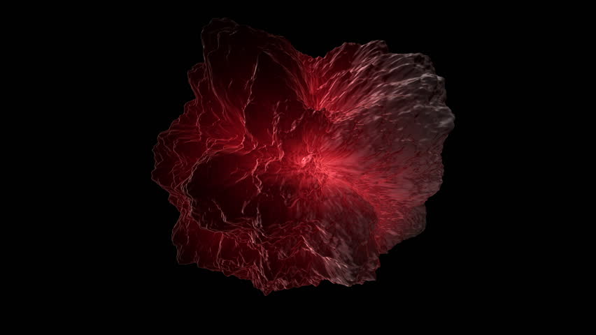 A 3D model of a mysterious rock formation is illuminated by a vibrant red light, adding an enigmatic and mesmerizing quality to the scene